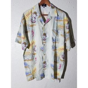Vtg Rare Bahama Cruise Casino Poker Cards Aces Silk Short Sleeve Shirt Mens XXL